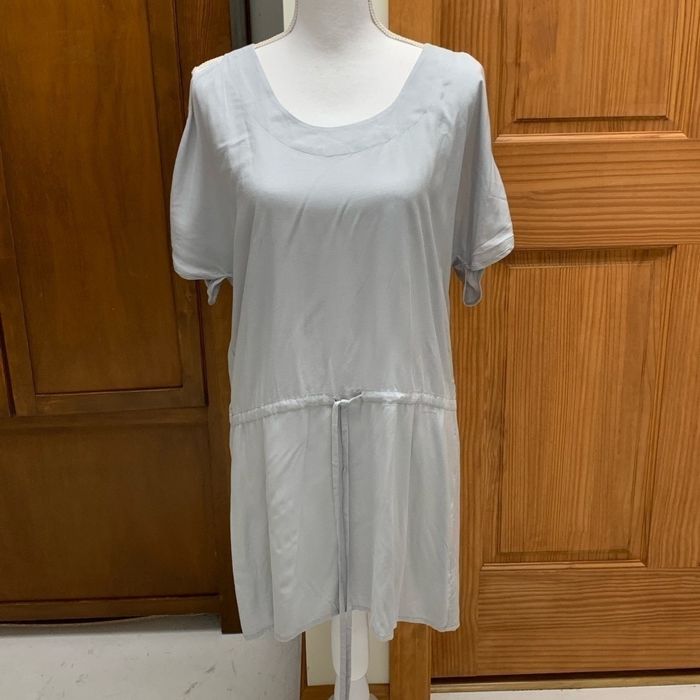 Kris Jenner Kollection silver shirt dress drawstring waist back cut outs XS